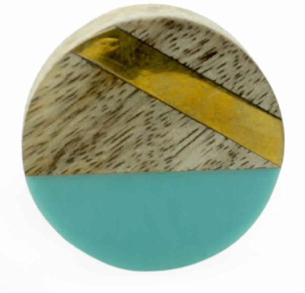 RESIN & WOOD MIX HANDCRAFTED SKY BLUE & GOLDEN FLAT KNOB
