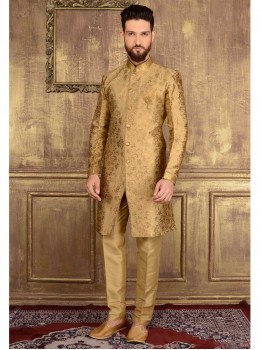 Gold Jacquard Printed Sherwani, Occasion : Ceremony