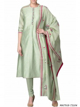 Green Chanderi Embroidery Designer Salwar Kameez