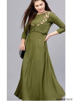 Green Cotton Solid Party Knee-Long Kurti