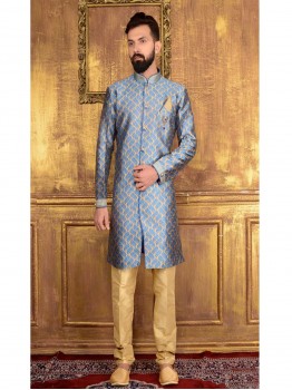 Grey Jacquard Printed Sherwani, Occasion : Ceremony