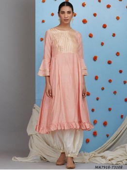 Peach Cotton Silk Designer Salwar Kameez, Occasion : Party
