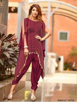 Purple Georgette Self Party Maxi Kurti