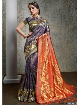 Purple Silk Thread Designer Saree, Occasion : Party
