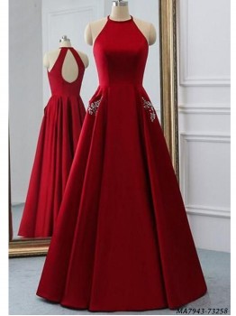 Red Tafeta Hand Work Ceremony A-Line Gown