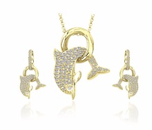925 Sterling Silver Dancing Dolphin Gold Plated Pendant Set
