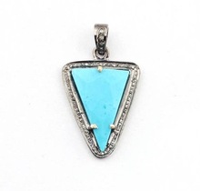 Turquoise Triangle Pave Diamond Set Pendant