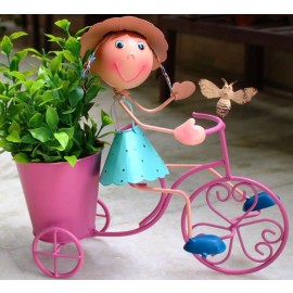 Girl ON BIKE Metal Planter for Home AND Garden Decor