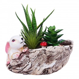 Polyresin pot with artificial succulent planter