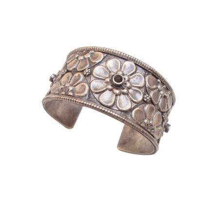ANTIQUE FLOWER DESIGN OLD SILVER VINTAGE LOOK TRIBAL GYPSY CUFF BANGLE