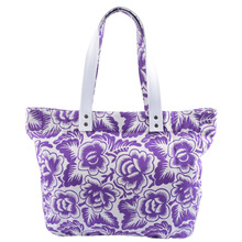 purple flower printed canvas shoulder bag