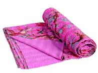Traditonal Handmade Indian Kantha Quilt Floral Printed Cotton Blanket Gudari