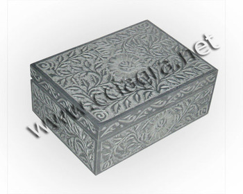 Grey Soapstone Engraved Trinket Box, Technique : Carved