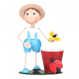 Boy with Pot Metal Planter / Pen Stand for Home or Garden