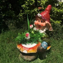 Dwarf / Gnome Climbing Mushroom Planter With Flower(Gift Item, Home Decor, Garden Planter)