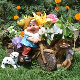 Gnome with Bike & Dog with Flower Pot / Planter for Home