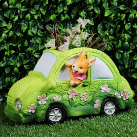 Green Car with bunny with pot, planter