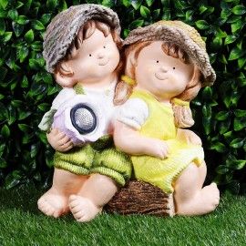 Lovely Kids (Boy & Gril) Sitting Solar Light For Home Decor