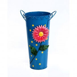 Buckets Metal hand painted Flower vase, Color : Blue