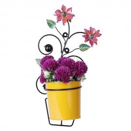 Pink Floral Wall Planter with Yellow Pot