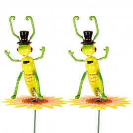 Plastic Grasshopper on Yellow Flower Stake, Color : Multi