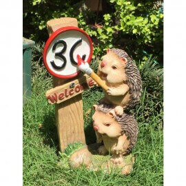 Two Hedgehog with Road Kms Garden Ornament / decor