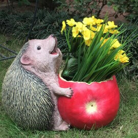 Wonderland Fat Hedgehog eating apple Flower Pot (Garden Planter, pots, garden animals, gifting )
