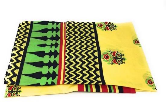 100% Cotton Printed Fabric Yellow Base Black Print Multicolour Panel
