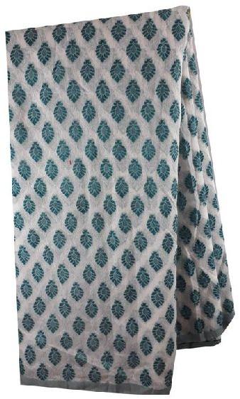 Fabric by metre 100% cotton white Sea green jacquard embroidery dress material