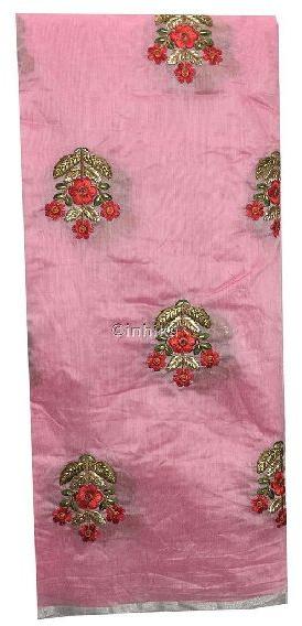 Kurti Material Blouse Dupatta Fabric by meter Pink chanderi orange embroidery