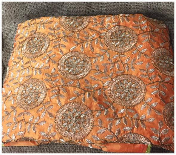 Kurti Material Blouse Fabric by meter Gold Embroidered on Orange Paper Silk