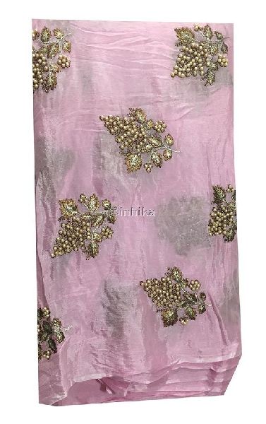 Kurti Material Blouse Fabric by meter Light Pink Chiffon cream pearls embroidery