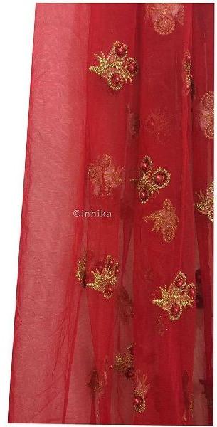 Kurti Material Blouse Fabric by meter soft Red net Gold embroidery Red Pearls