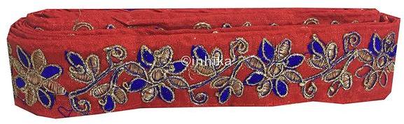 Lace Floral Gold Blue Embroidery Red Base Lace