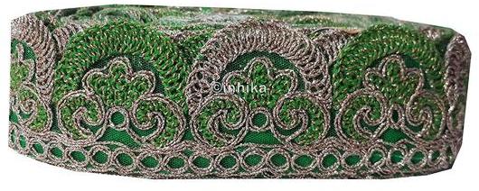 Lace Net Base Silverish Gold Coding Thread N Green Interwoven Embroidery