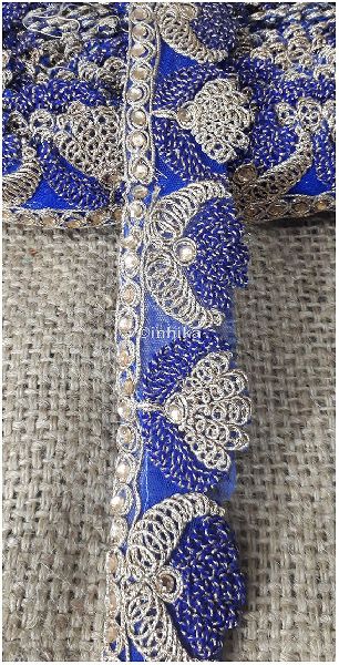 Lace Silver Gold Blue Interwoven Embroidery Net