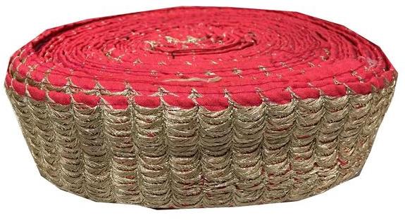 lehenga lace border trim Copper Embroidered on Red Cotton mix Slub Border