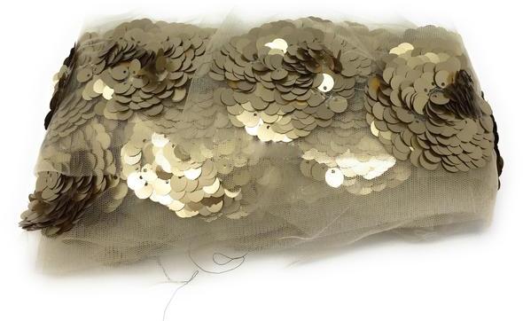 Light Gold sequin border lace, Length :  9 Meter