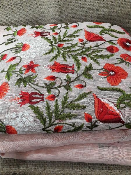 Peach Pure Cotton Fabric By Meter Maroon Green Embroidery Dress Material