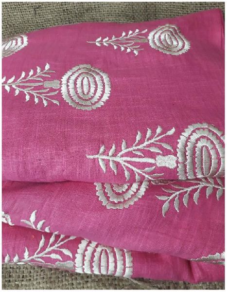 Pink Cotton Big cream floral embroidery dress material kurti