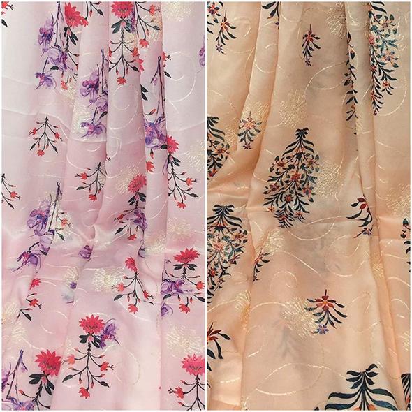 Printed n Embroidered Modal Satin Fabric, Pattern : Floral