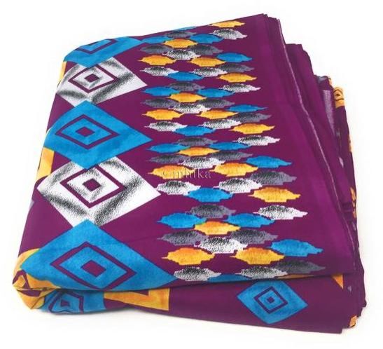 Pure Cotton, Printed Colour Fast Fabric, Purple Base, Art Print