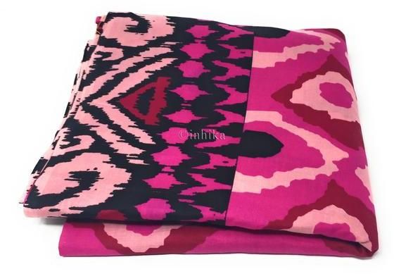 Pure Cotton, Printed Colour Fast Fabric, Rani Pink Base, Geometric Print, Multicolour Panel