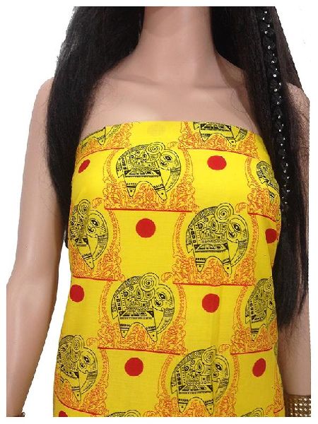 Pure Cotton, Printed colour fast fabric, yellow base, elephant print