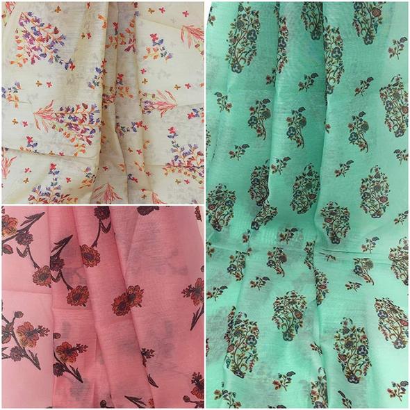 Small Flower Print Fabric in Chanderi Material