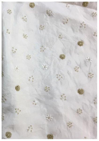 White Embroidery Dyeable Silk Fabric n Sequins Work