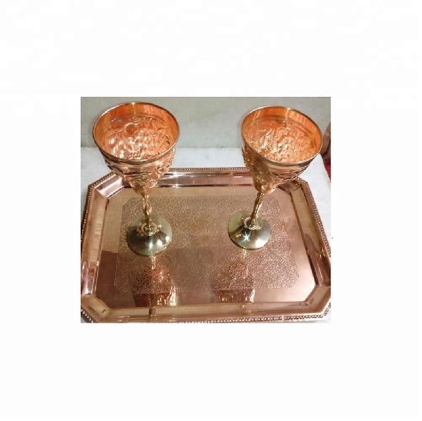 Copper Embossed Goblet with Brass Handle, for Bar ware, Feature : Eco-Friendly, Stocked