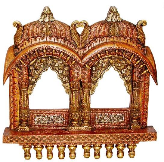 Beautifull wooden carved double jharokha, Color : Brown