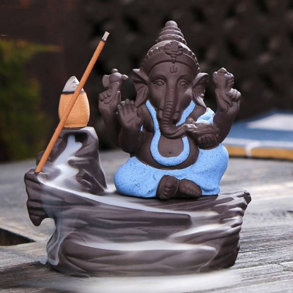 Blue Lord Ganeshji Incense Burner Decorative Showpiece