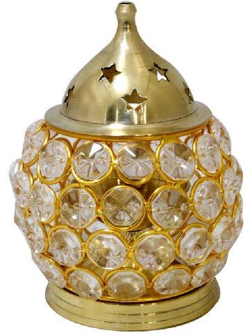 Brass and crystal decorative diya